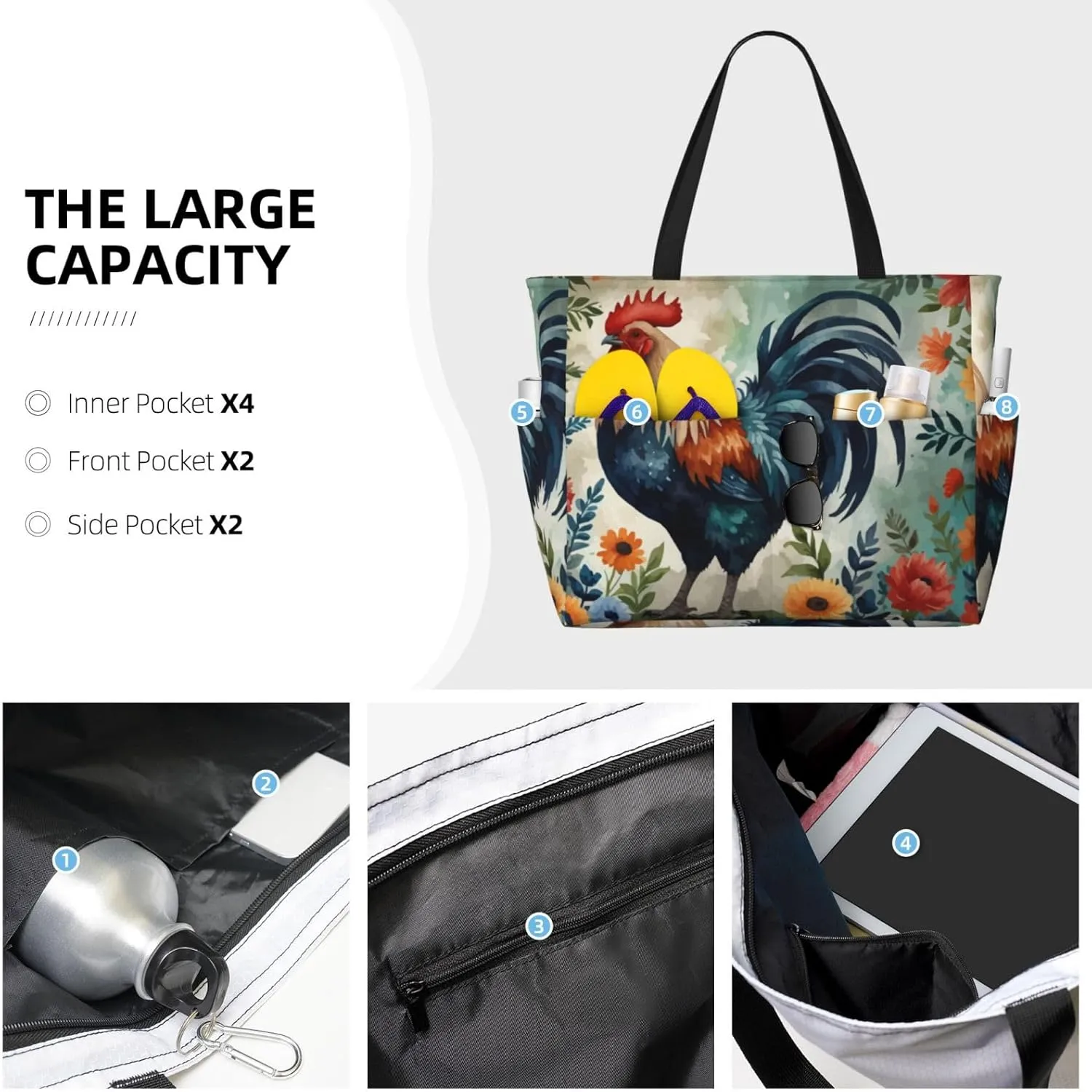 Women Large Beach Bag Travel Weekender Foldable Tote Bag for Pool Beach Vacation Gym