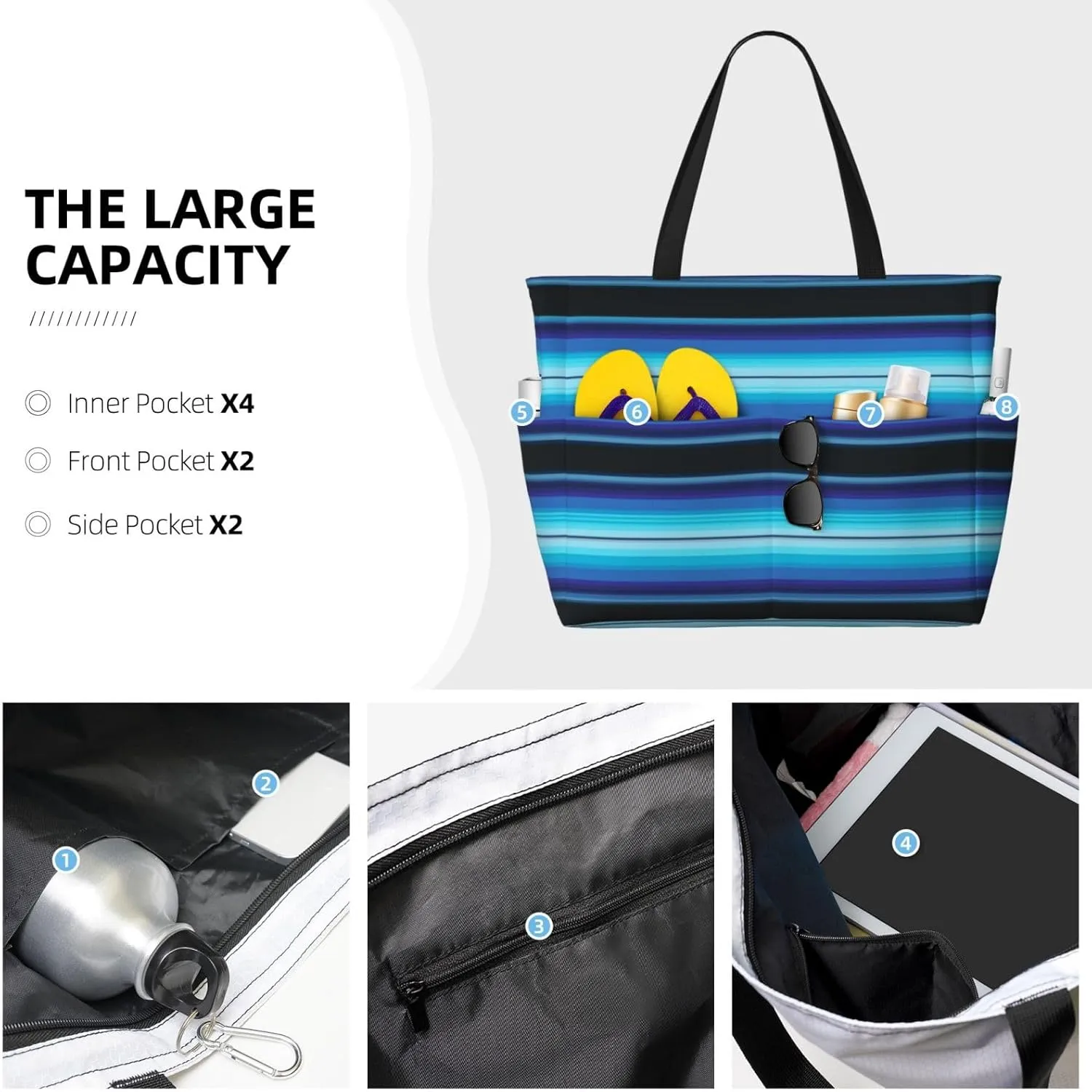 Women Large Beach Bag Travel Weekender Foldable Tote Bag for Pool Beach Vacation Gym