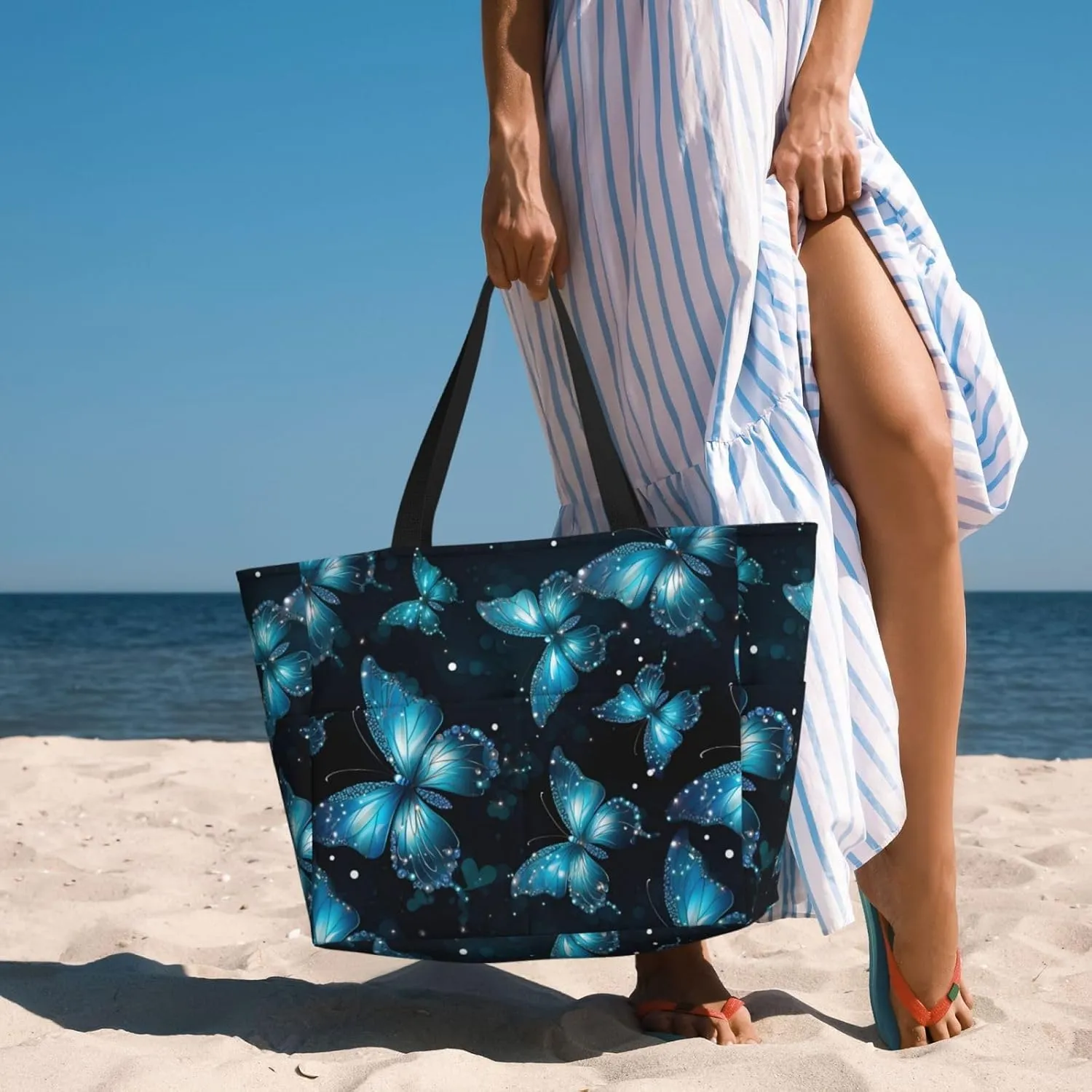 Women Large Beach Bag Travel Weekender Foldable Tote Bag for Pool Beach Vacation Gym