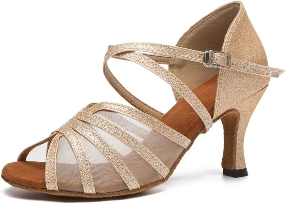 Women Latin Dance Shoes Mesh Ballroom Salsa Practice Performance Professional Dance Shoes, Model L511