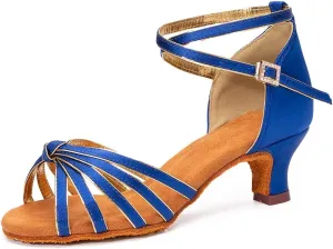 Women Latin Dance Shoes Satin Ballroom Salsa Professional Practice Dancing Shoes, Model EM-217GB-5