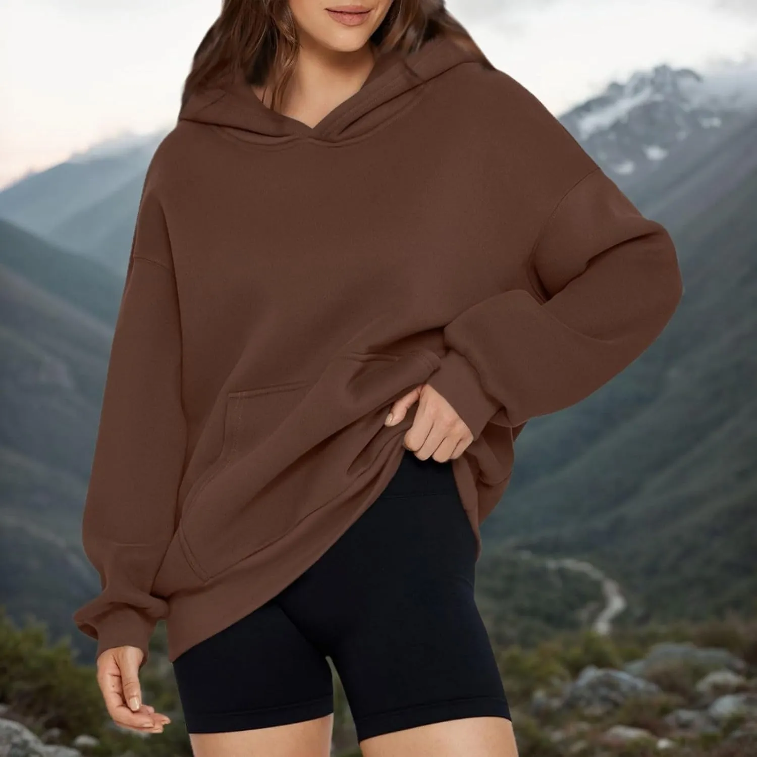 Women Oversized Hoodie Fleece Y2K Hoodie with Kangaroo Pockets Casual Fall Sweatshirts Long Sleeve Preppy Sweatshirt