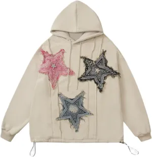 Women Oversized Hoodies Y2k Patchwork Graphic Hoodie Sweatshirts Vintage Hooded Tops Preppy Clothes with Pockets