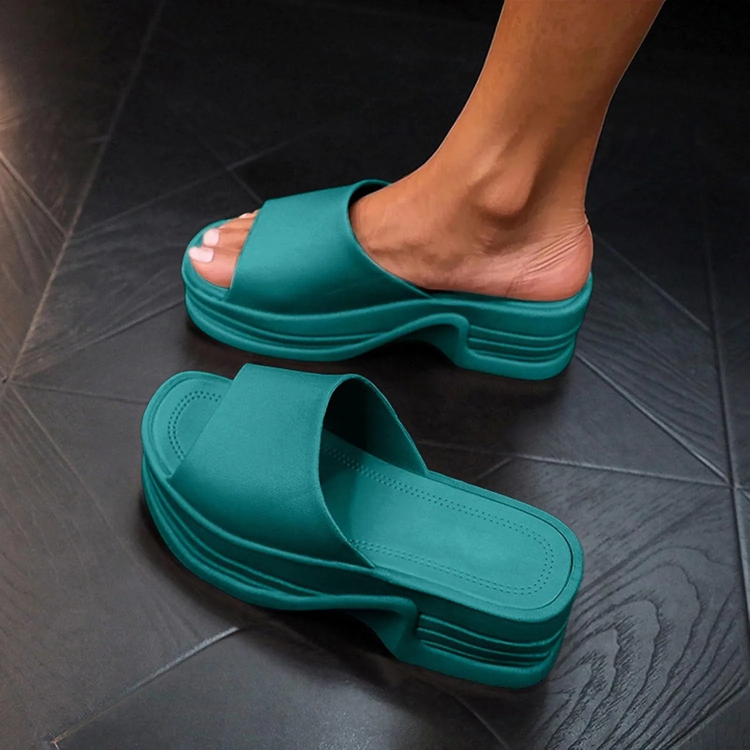 Women Platform Sandals Comfortable Open Toe Wedge Sandals Slip On Platform Slides for Women Summer Casual Beach Shoes