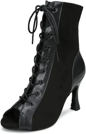 Women Suede Ballroom Dance Boots Latin Salsa Dress Shoes Practice Footwear 2.5inch 3.5inch Heels YT22