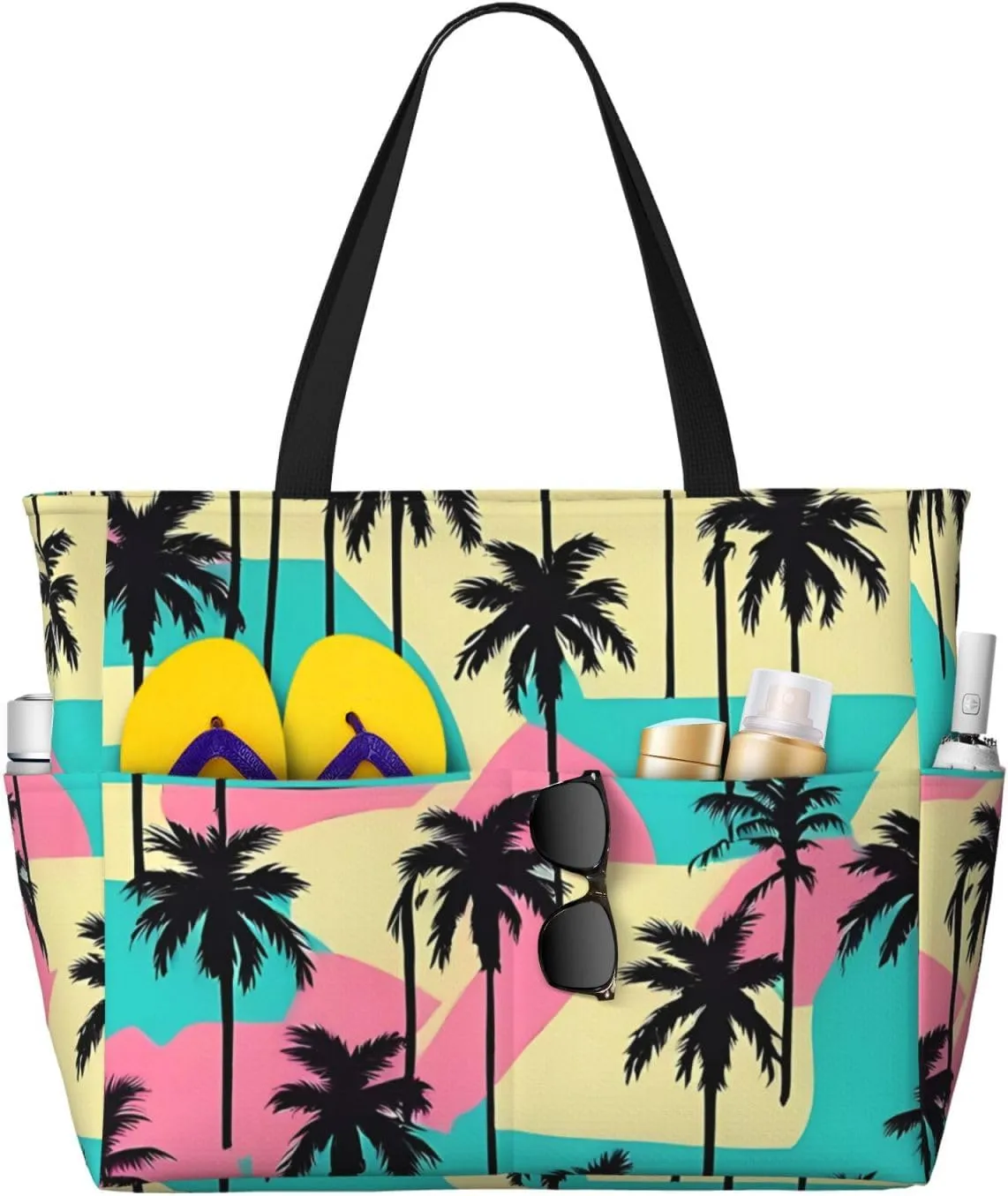 Women's Beach Travel Bags Large Waterproof Tote Bag with Pockets Sandproof Handbag for Beach Gym Vacation