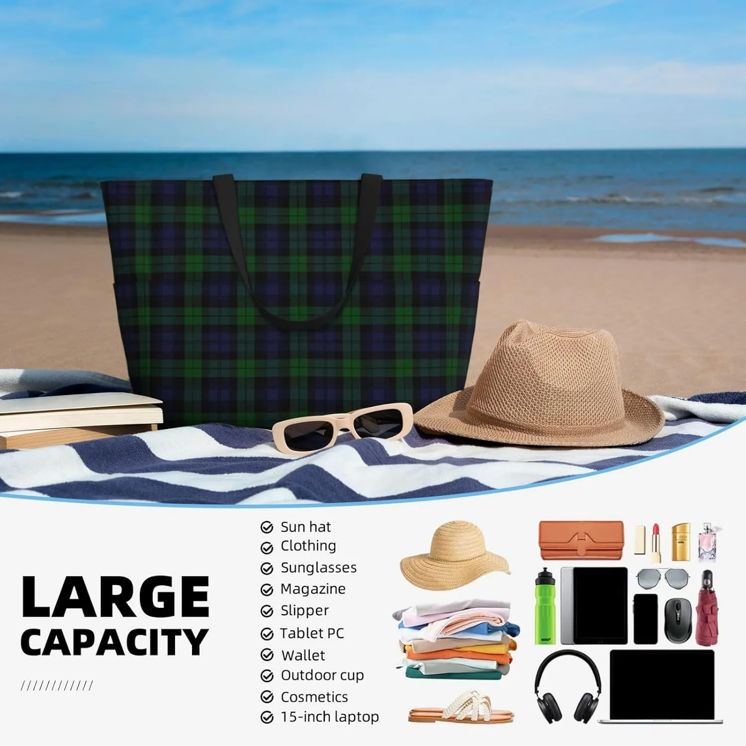 Women's Beach Travel Bags Large Waterproof Tote Bag with Pockets Sandproof Handbag for Beach Gym Vacation