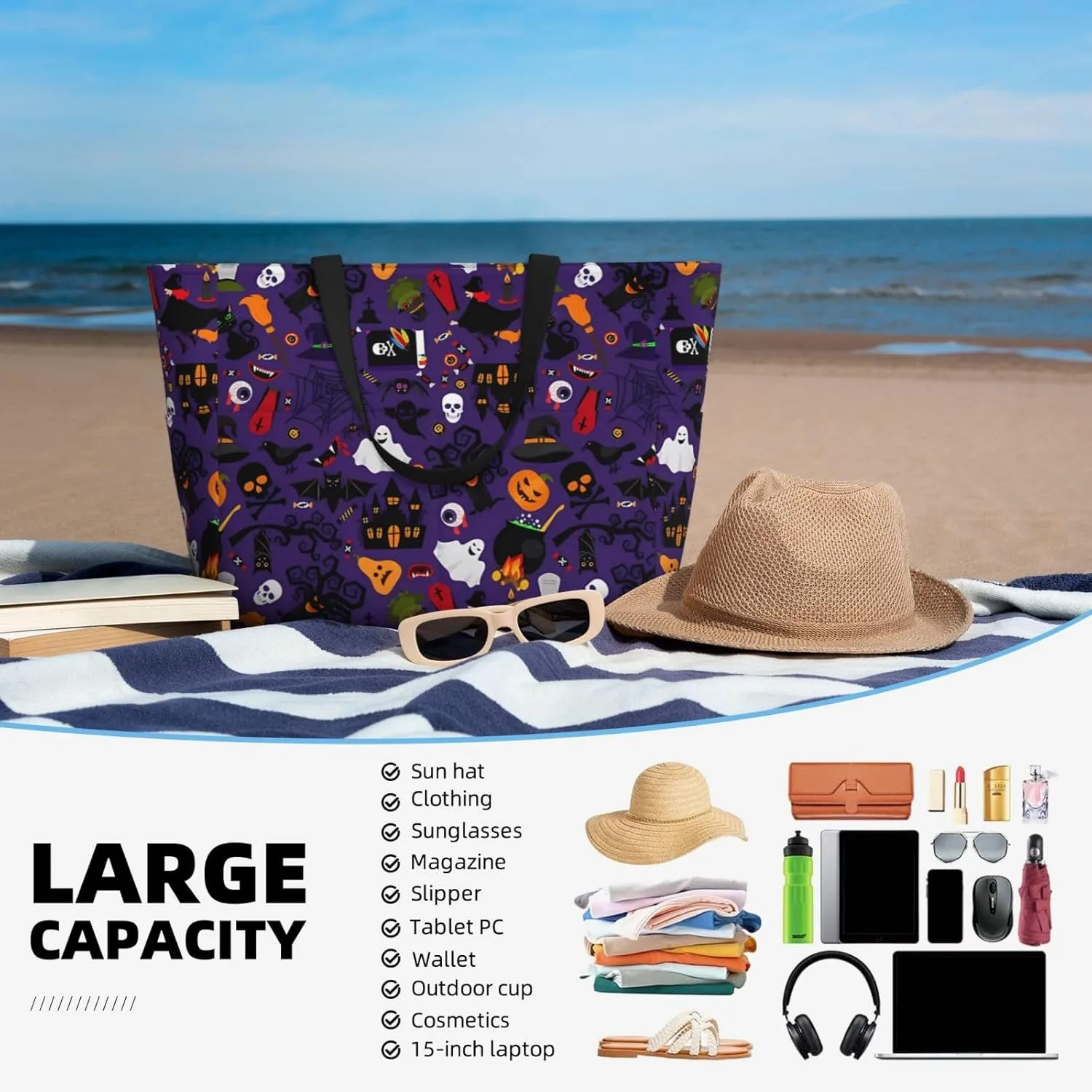 Women's Beach Travel Bags Large Waterproof Tote Bag with Pockets Sandproof Handbag for Beach Gym Vacation