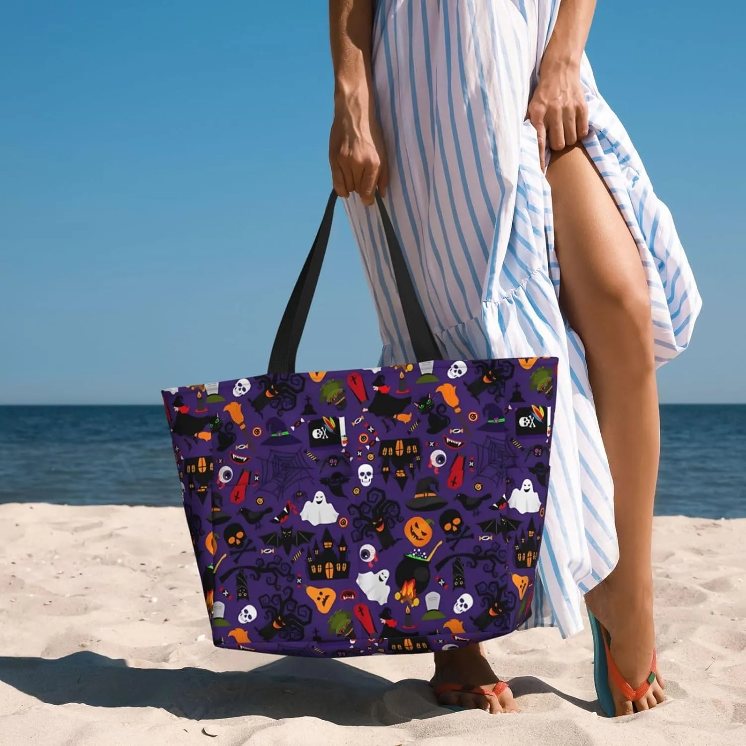 Women's Beach Travel Bags Large Waterproof Tote Bag with Pockets Sandproof Handbag for Beach Gym Vacation