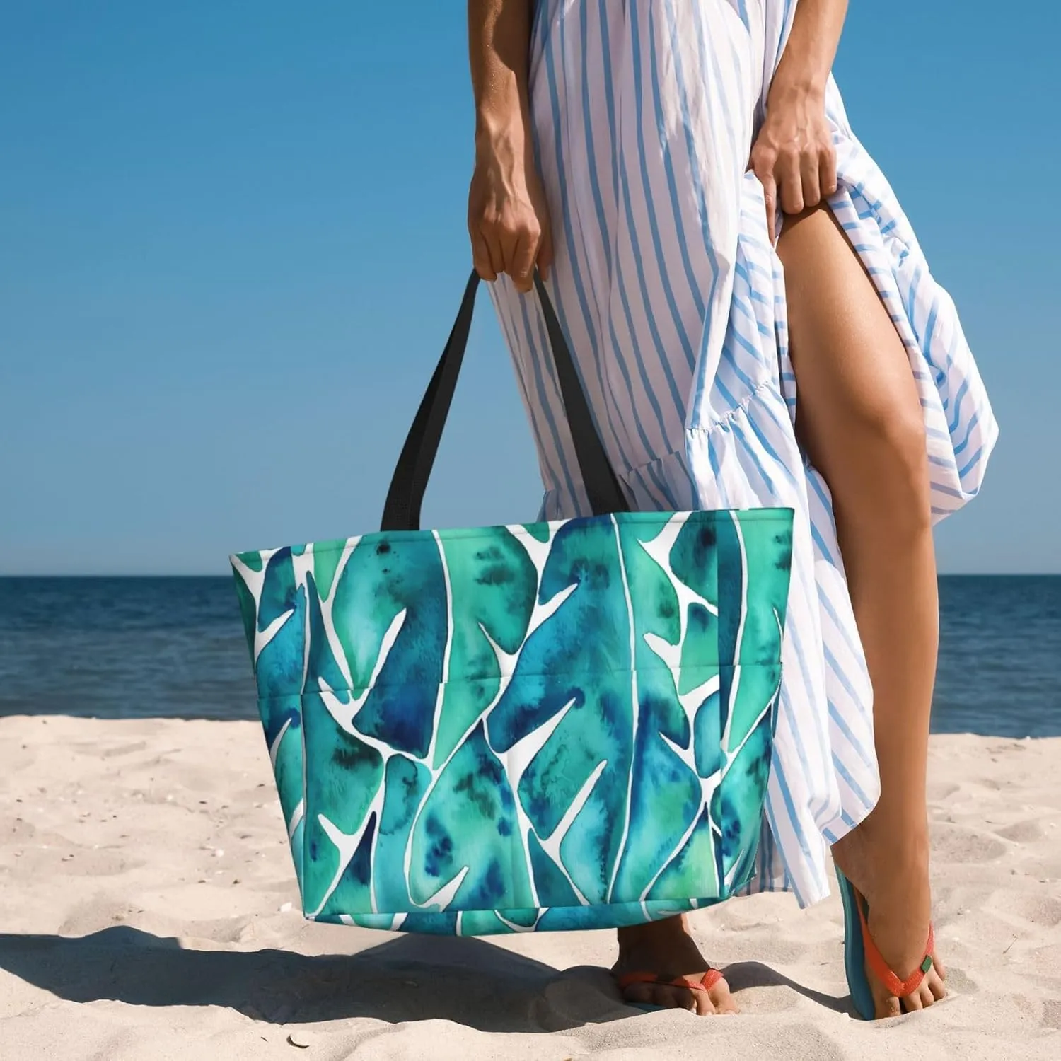 Women's Beach Travel Bags Large Waterproof Tote Bag with Pockets Sandproof Handbag for Beach Gym Vacation