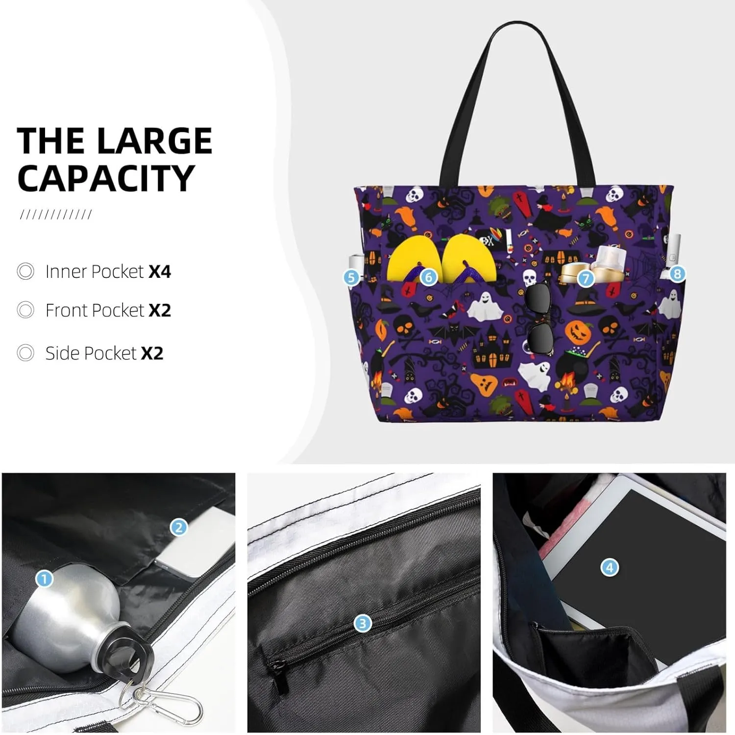 Women's Beach Travel Bags Large Waterproof Tote Bag with Pockets Sandproof Handbag for Beach Gym Vacation