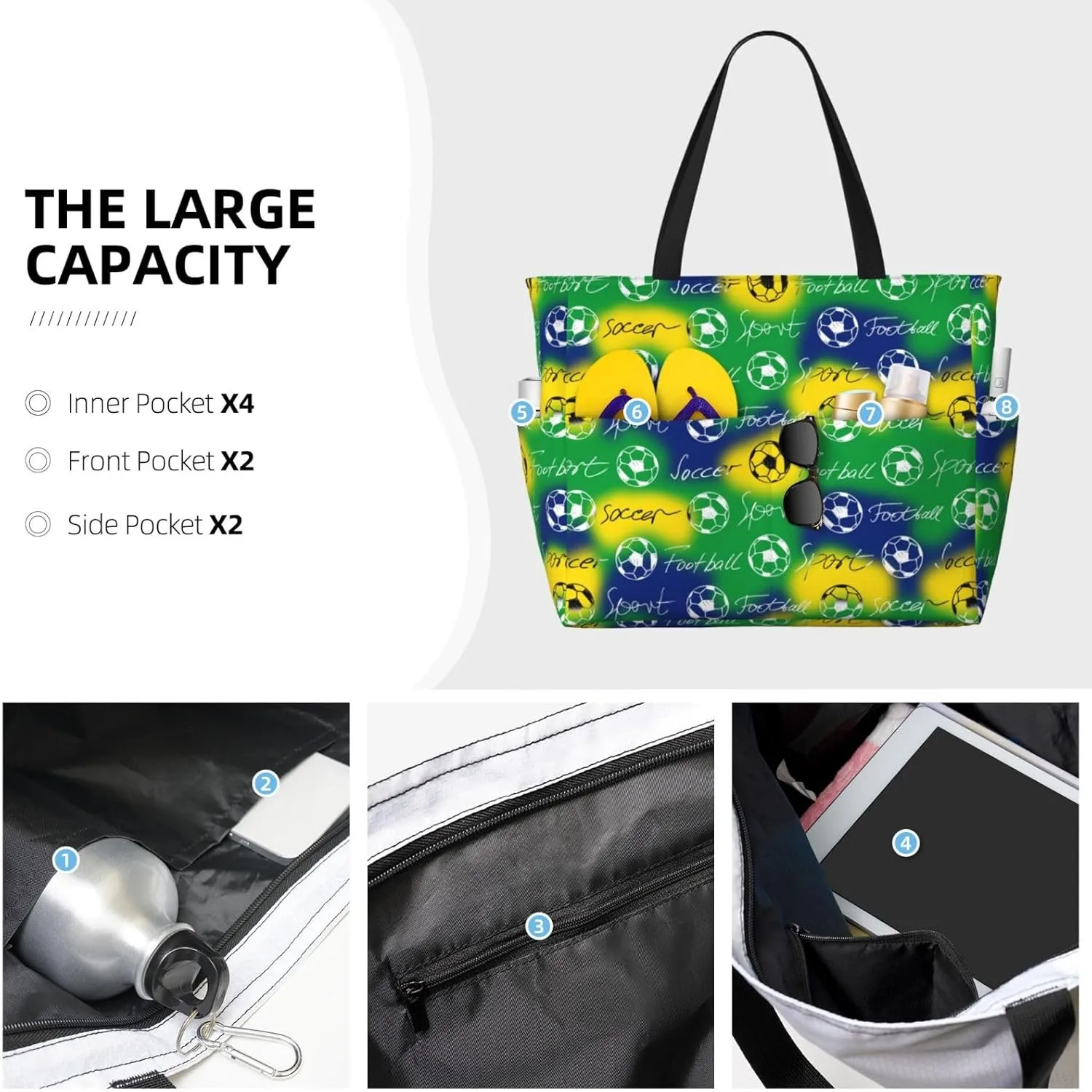 Women's Beach Travel Bags Large Waterproof Tote Bag with Pockets Sandproof Handbag for Beach Gym Vacation
