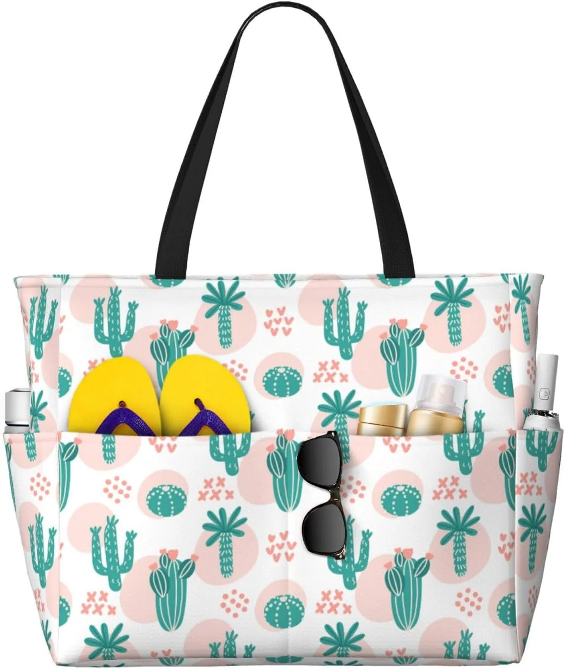 Women's Beach Travel Bags Large Waterproof Tote Bag with Pockets Sandproof Handbag for Beach Gym Vacation