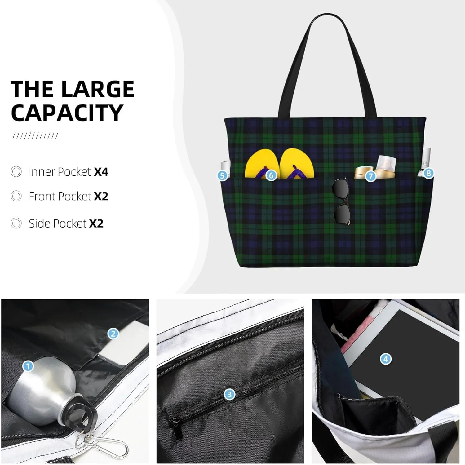 Women's Beach Travel Bags Large Waterproof Tote Bag with Pockets Sandproof Handbag for Beach Gym Vacation