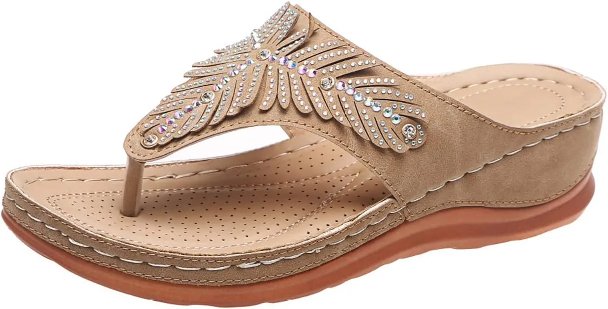 Women's Beaded Rhinestones Sandals Women Dressy Summer Comfortable Flip Flops Summer Shoes Outdoor Lightweight Ladies Beach Shoes Slipper