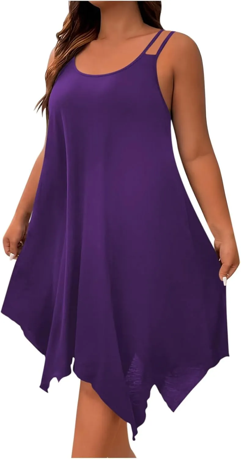 Women's Boho Flowy Midi Dress Plus Size Summer Casual Sleeveless Cami Dress Beach Vacation Swing Sundresses