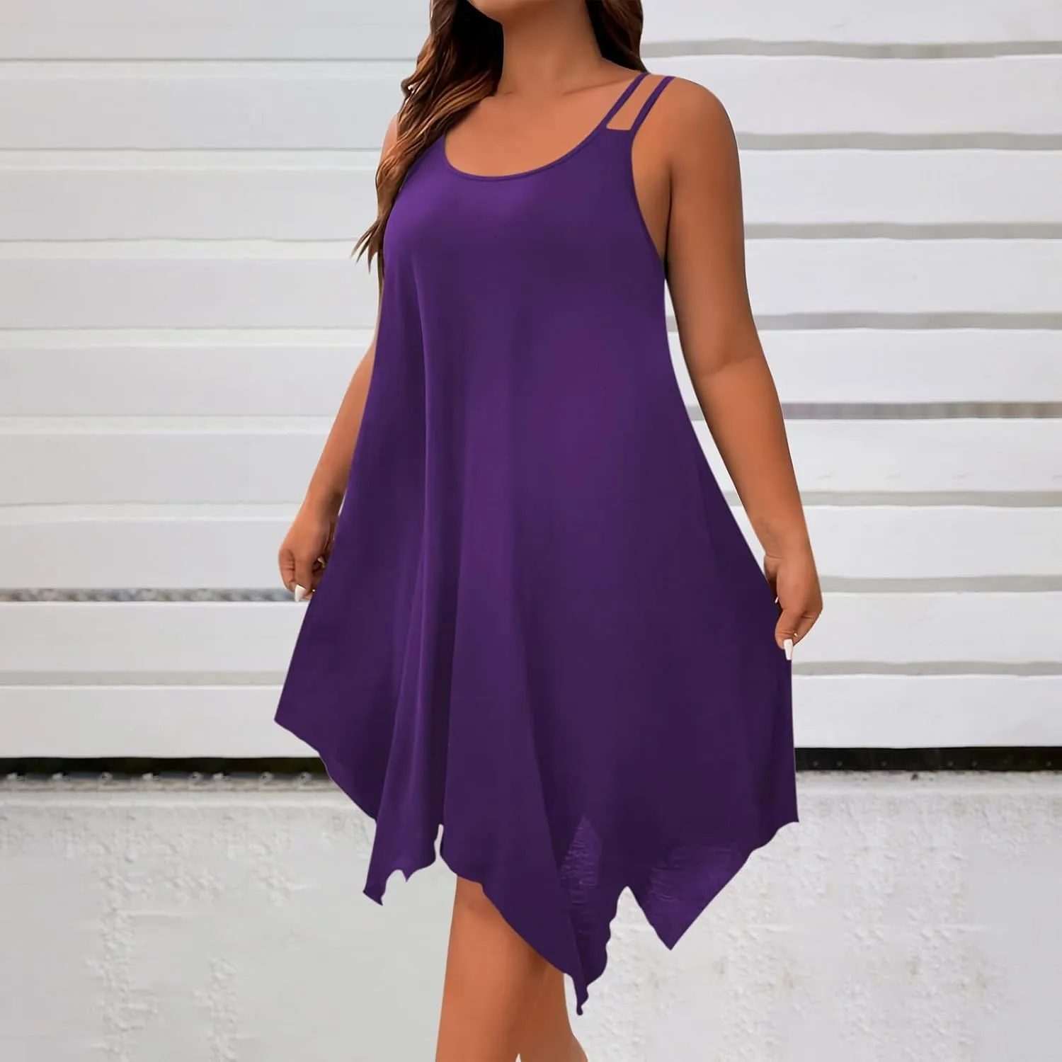 Women's Boho Flowy Midi Dress Plus Size Summer Casual Sleeveless Cami Dress Beach Vacation Swing Sundresses