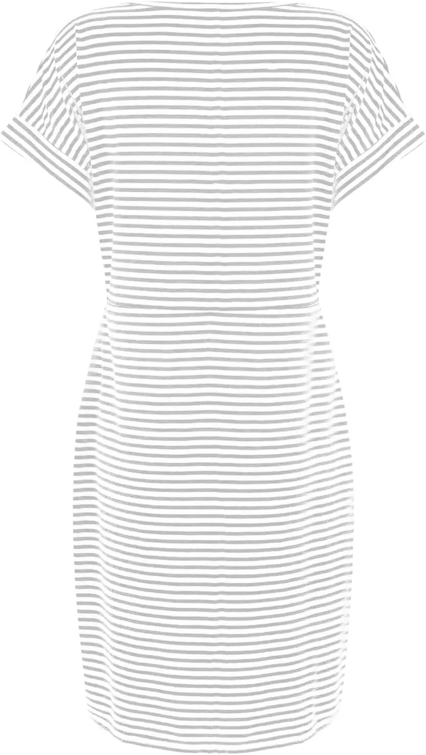 Women's Casual Dresses Summer Striped T Shirt Mini Dresses Short Sleeve Crewneck Dress Tie Waist Dress with Pockets