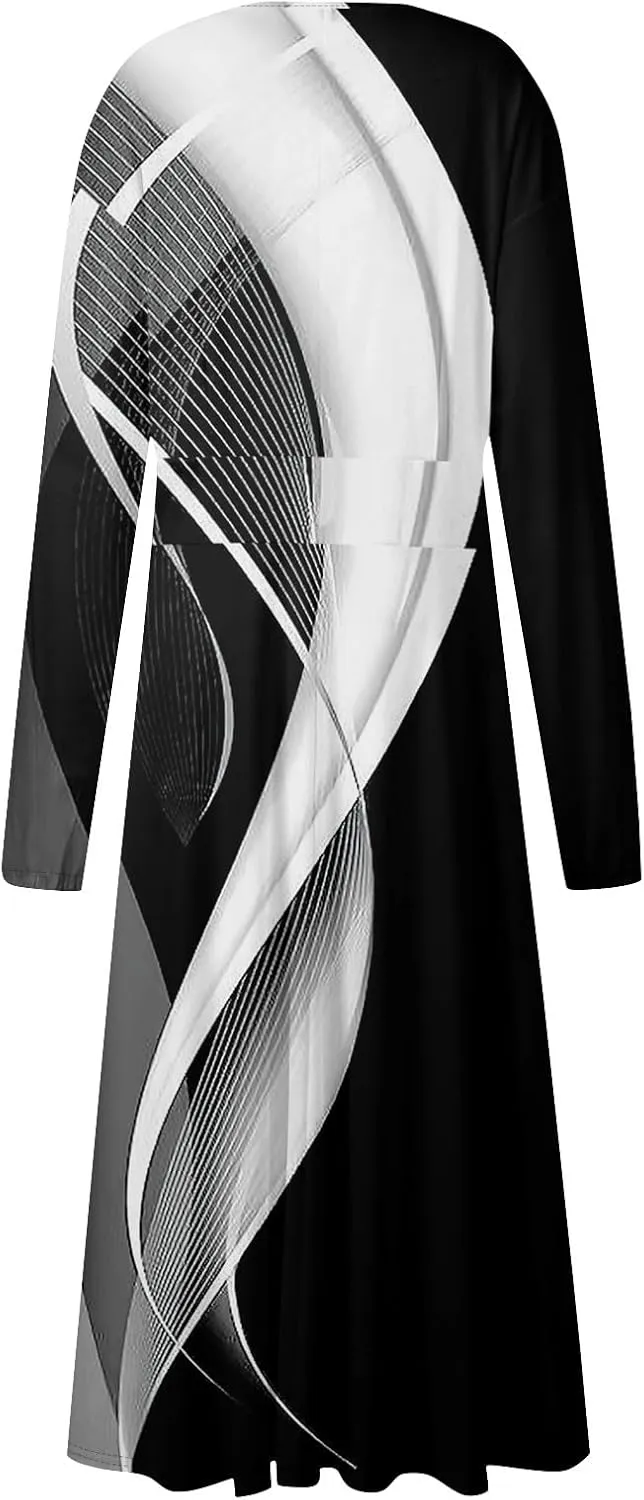 Women's Elegant Long Sleeve Gradient Midi Dress Stylish Casual Wear for Parties Work and Everyday Outfits