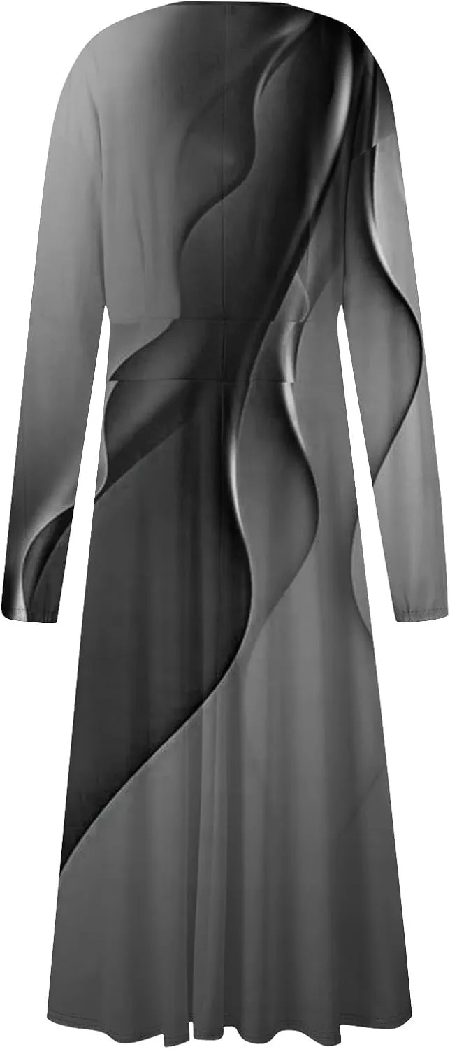 Women's Elegant Long Sleeve Gradient Midi Dress Stylish Casual Wear for Parties Work and Everyday Outfits