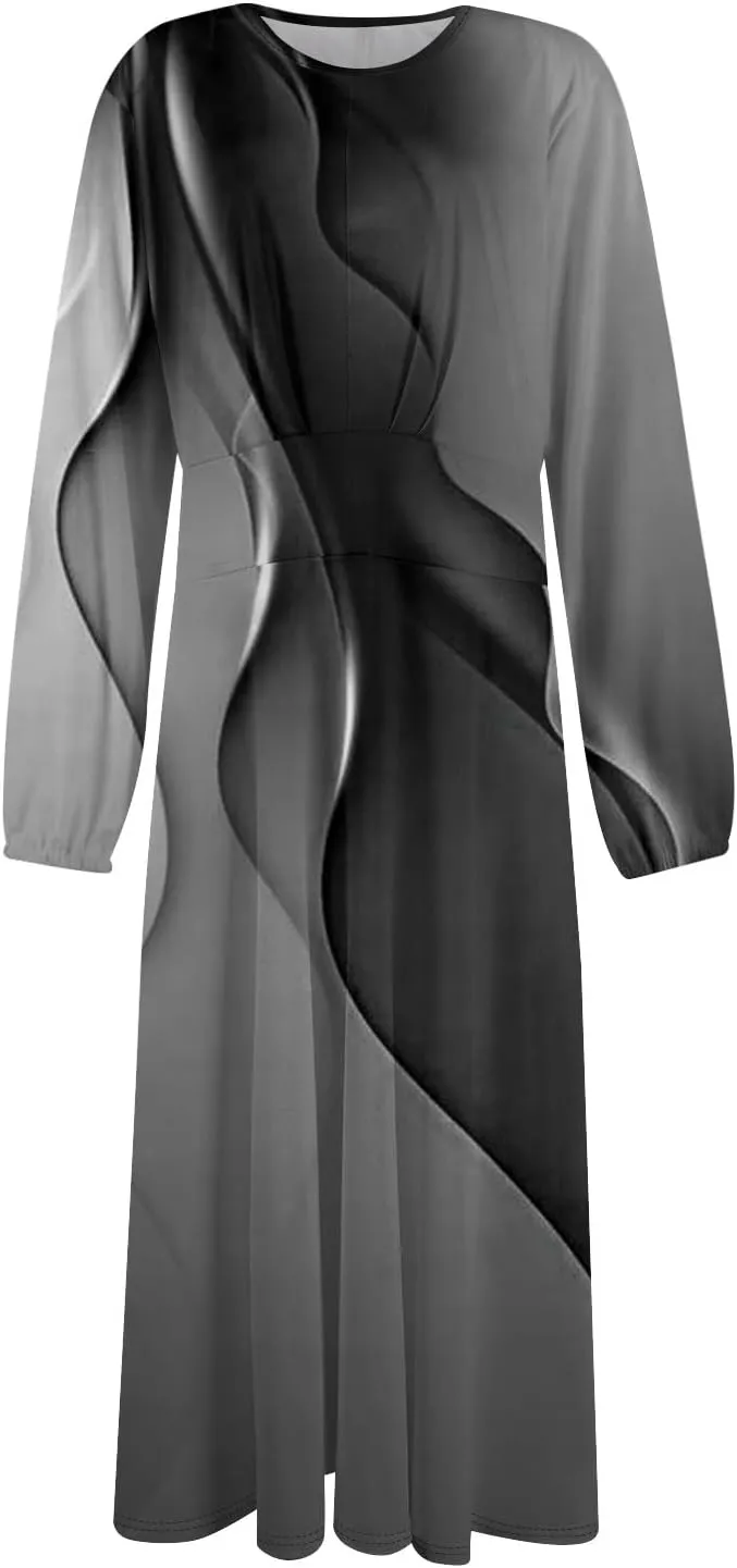 Women's Elegant Long Sleeve Gradient Midi Dress Stylish Casual Wear for Parties Work and Everyday Outfits