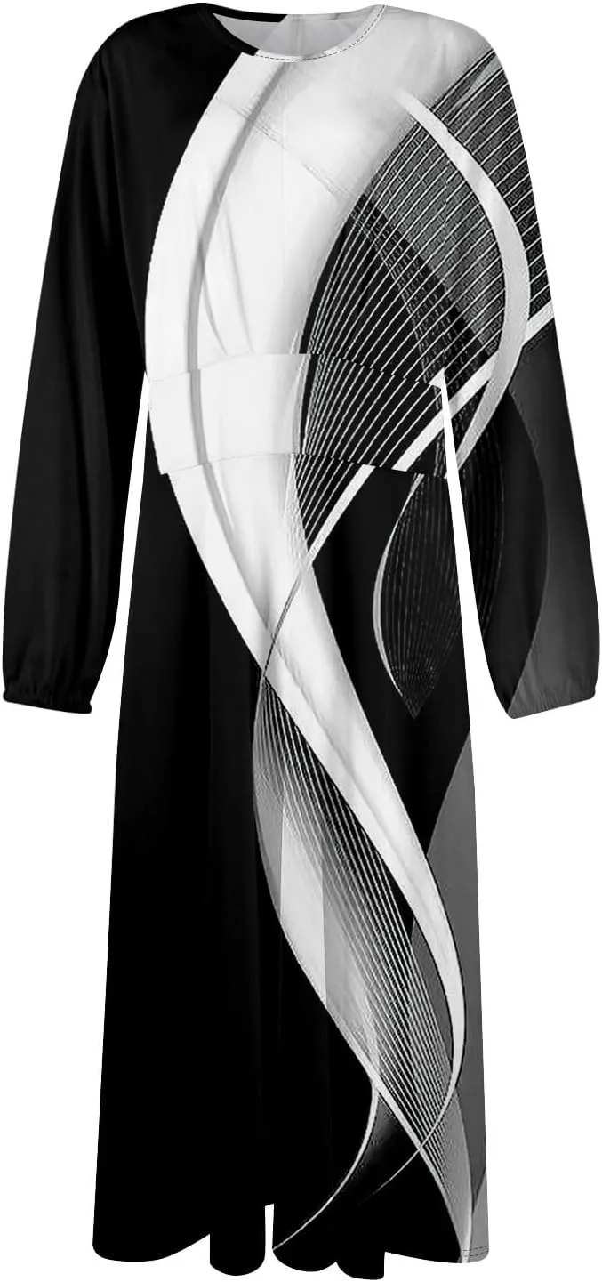 Women's Elegant Long Sleeve Gradient Midi Dress Stylish Casual Wear for Parties Work and Everyday Outfits