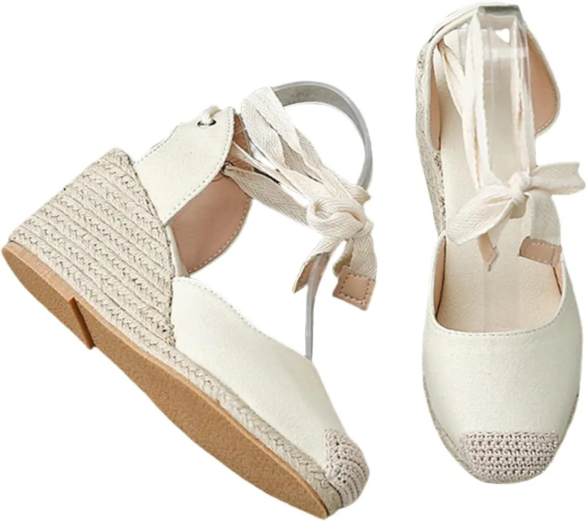 Womens Espadrille Platform Wedge Sandals Closed Toe Lace Up Ankle Strap Slingback Sandals for Women Summer Dressy Comfortable Wedge Heel Casual Shoes