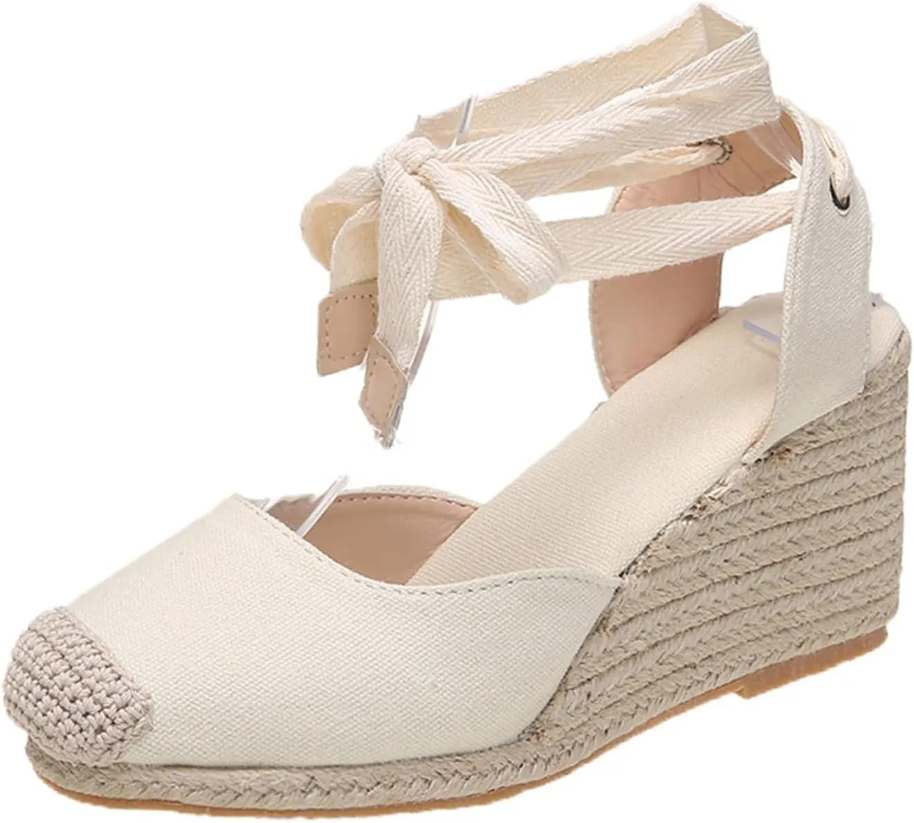 Womens Espadrille Platform Wedge Sandals Closed Toe Lace Up Ankle Strap Slingback Sandals for Women Summer Dressy Comfortable Wedge Heel Casual Shoes