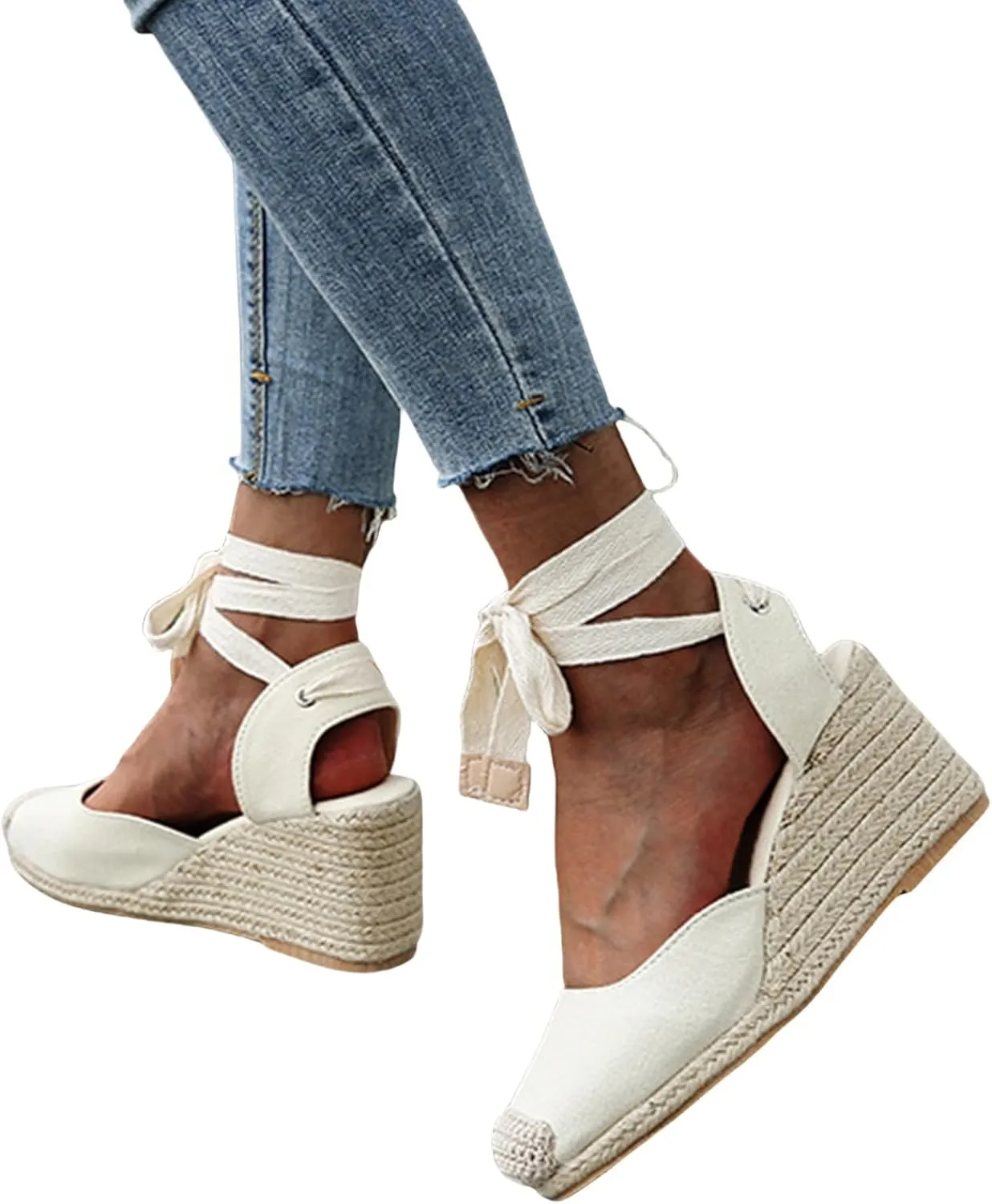 Womens Espadrille Platform Wedge Sandals Closed Toe Lace Up Ankle Strap Slingback Sandals for Women Summer Dressy Comfortable Wedge Heel Casual Shoes