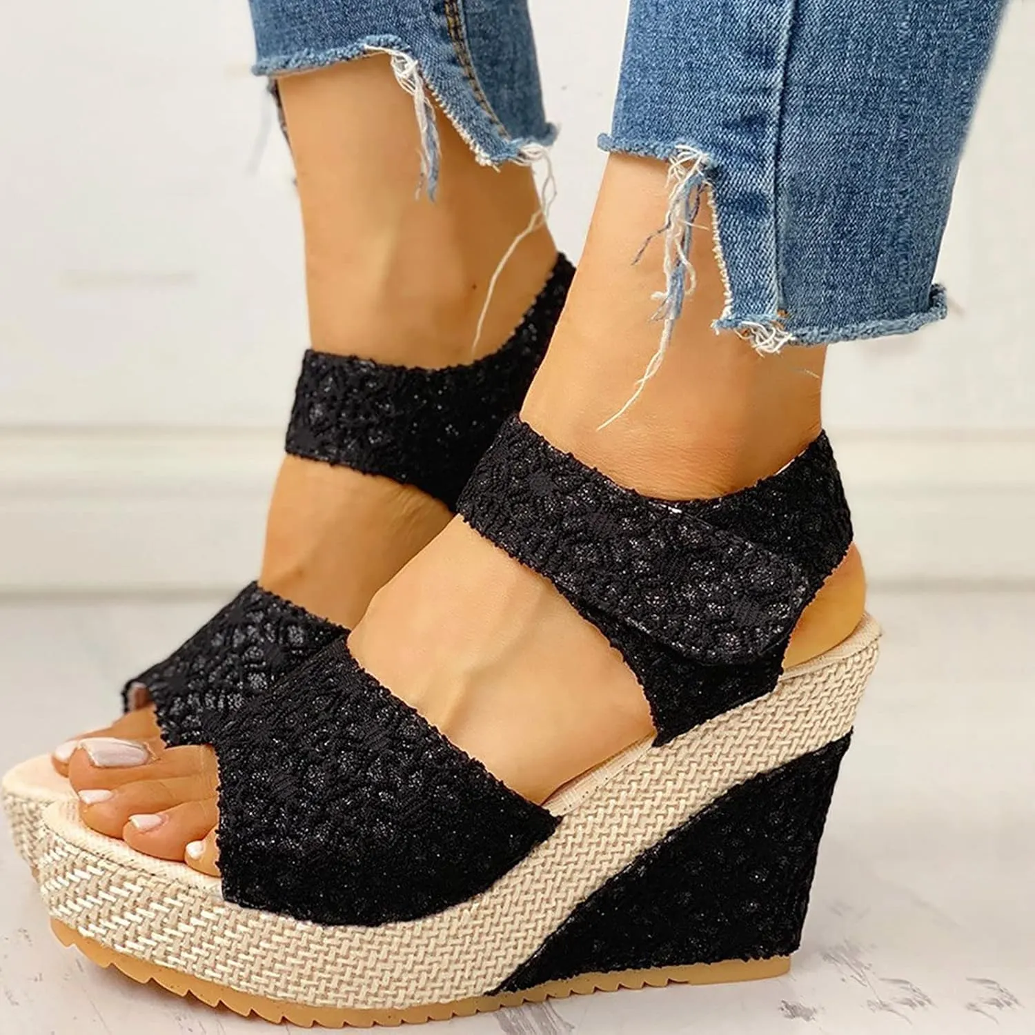 Womens Espadrilles Wedges Sandals Flat Sandals with Exposed Toe Heels Open Toe Tie Buckle Platform Ankle Strap Dress Shoes 2025