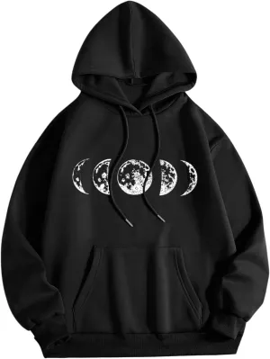 Womens Fall Oversized Print Hoodies Fleece Long Sleeve Sweatshirts Drawstring Pullover with Pocket Casual Outfits