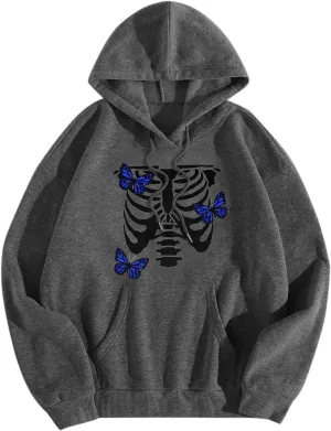 Womens Fall Oversized Print Hoodies Fleece Long Sleeve Sweatshirts Drawstring Pullover with Pocket Casual Outfits