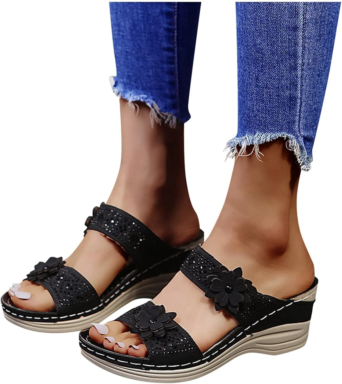 Womens Flat Sandals Women Summer Beach Casual Thong Sandals Arch Support Flip Flops for Women Beach Shoes