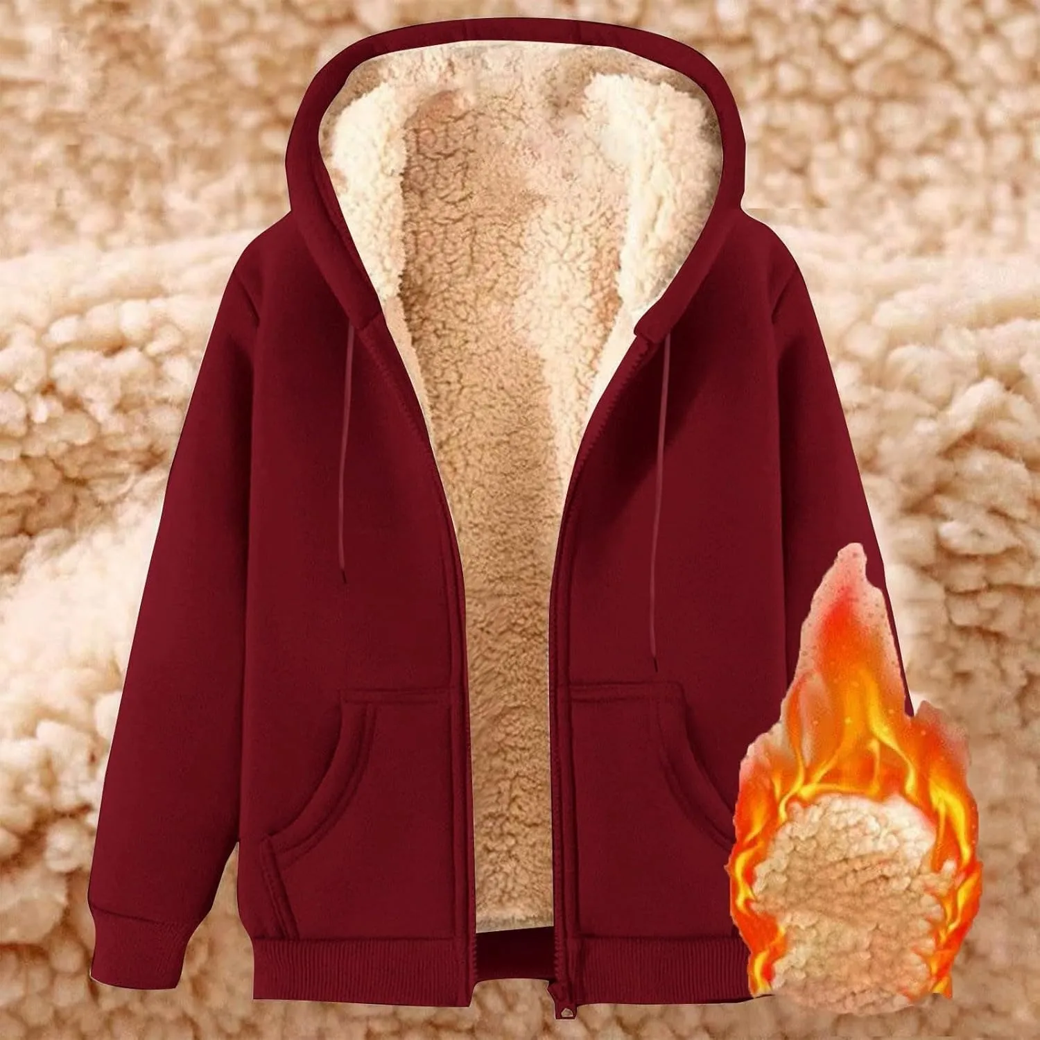 Womens Fleece Lined Jacket Full Zip Up Oversized Sherpa Hoodies Casual Warm Sweatshirt Jackets Winter Clothes