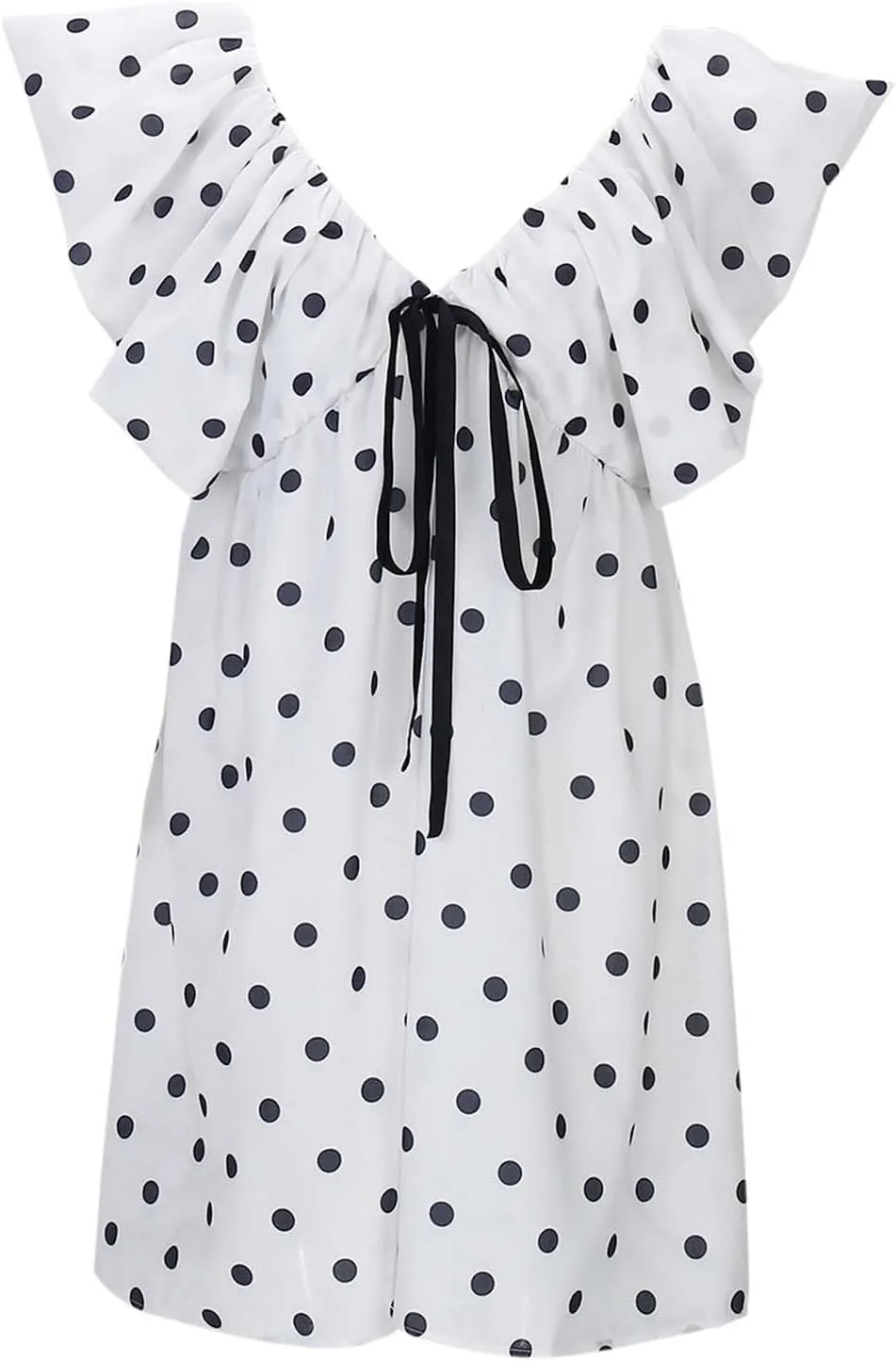 Women's Floral Print Mini Dress Backless V Neck Puff Sleeve Flowy Dresses Short Babydoll Bow Shirts Sundress