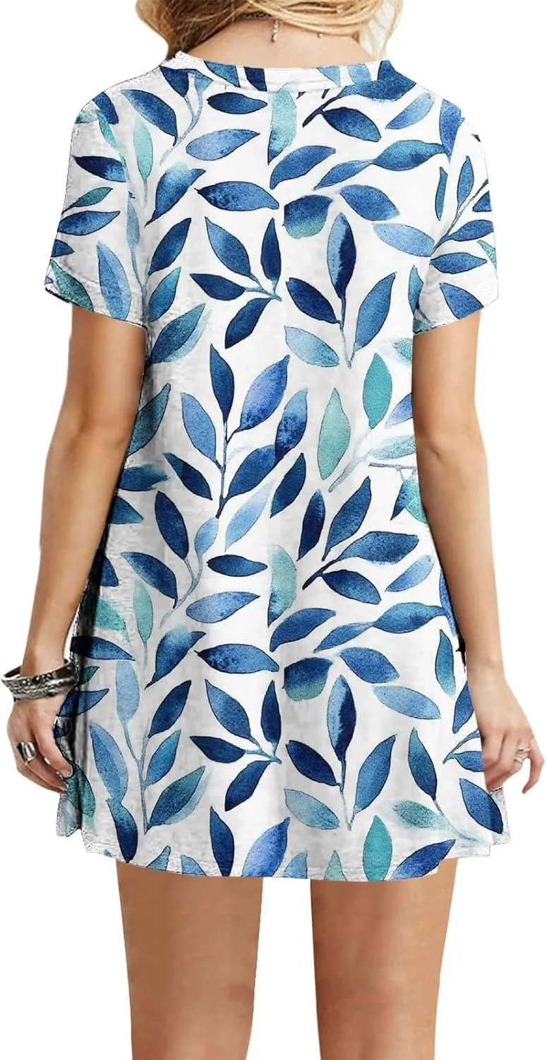 Women's Floral T-Shirt Dress Casual Summer Short Sleeve Mini Dresses Crewneck Tunic Trendy Sundress