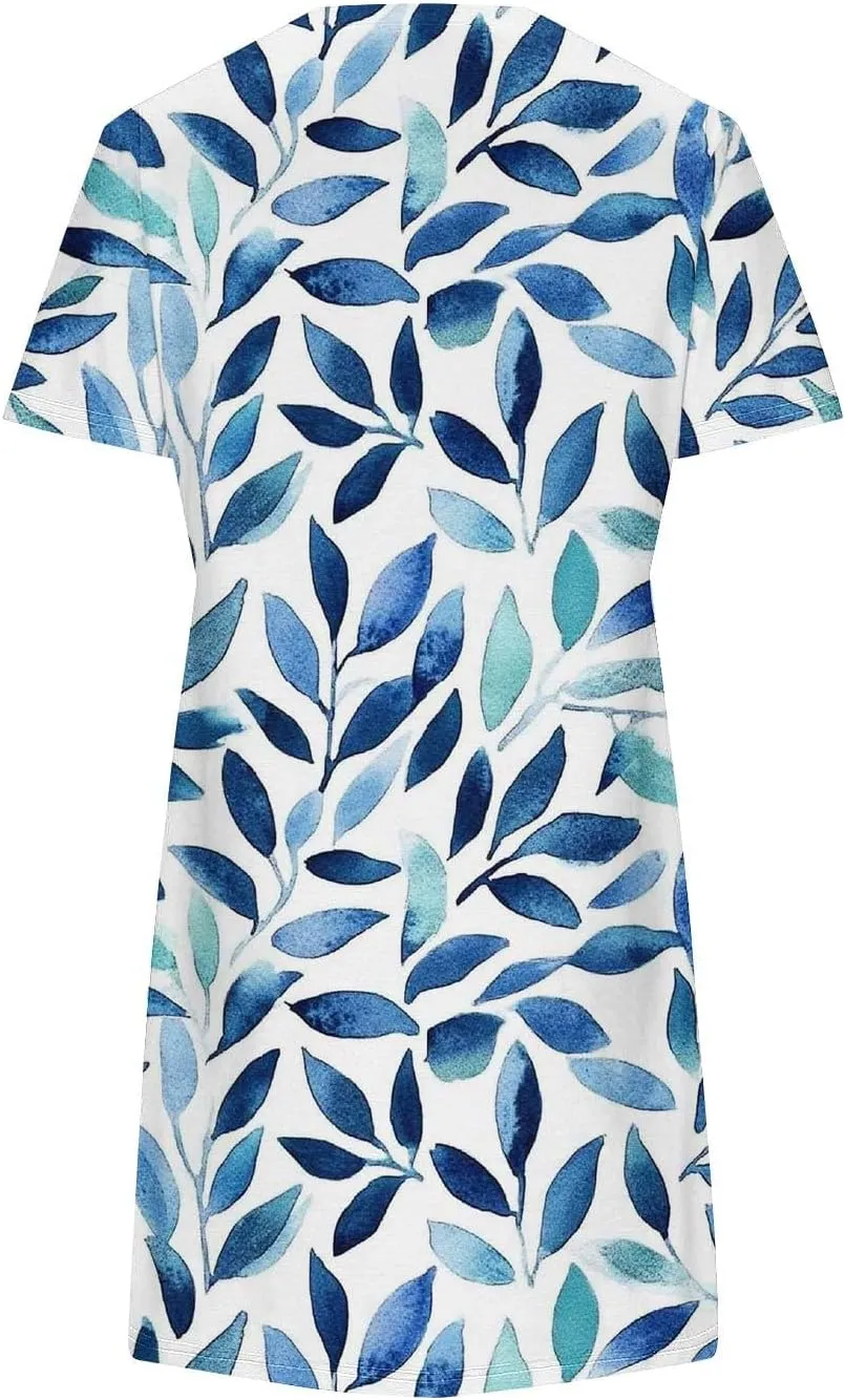 Women's Floral T-Shirt Dress Casual Summer Short Sleeve Mini Dresses Crewneck Tunic Trendy Sundress