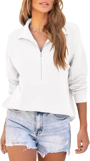 Womens Half Zip Sweatshirts Long Sleeve Fashion Hoodies 2024 Fall Casual Drop Shoulder Tops with Pockets