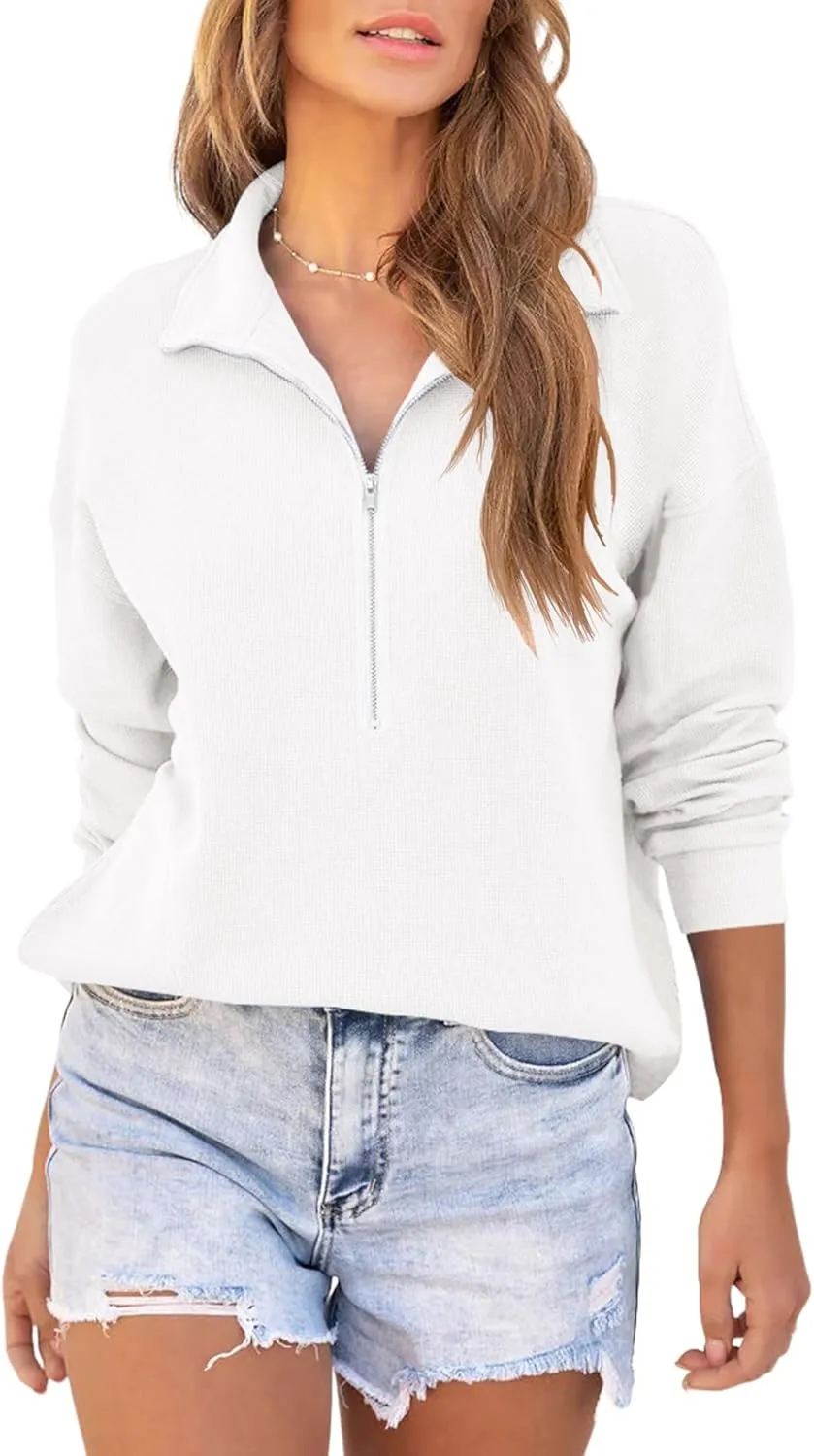 Womens Half Zip Sweatshirts Long Sleeve Fashion Hoodies 2024 Fall Casual Drop Shoulder Tops with Pockets