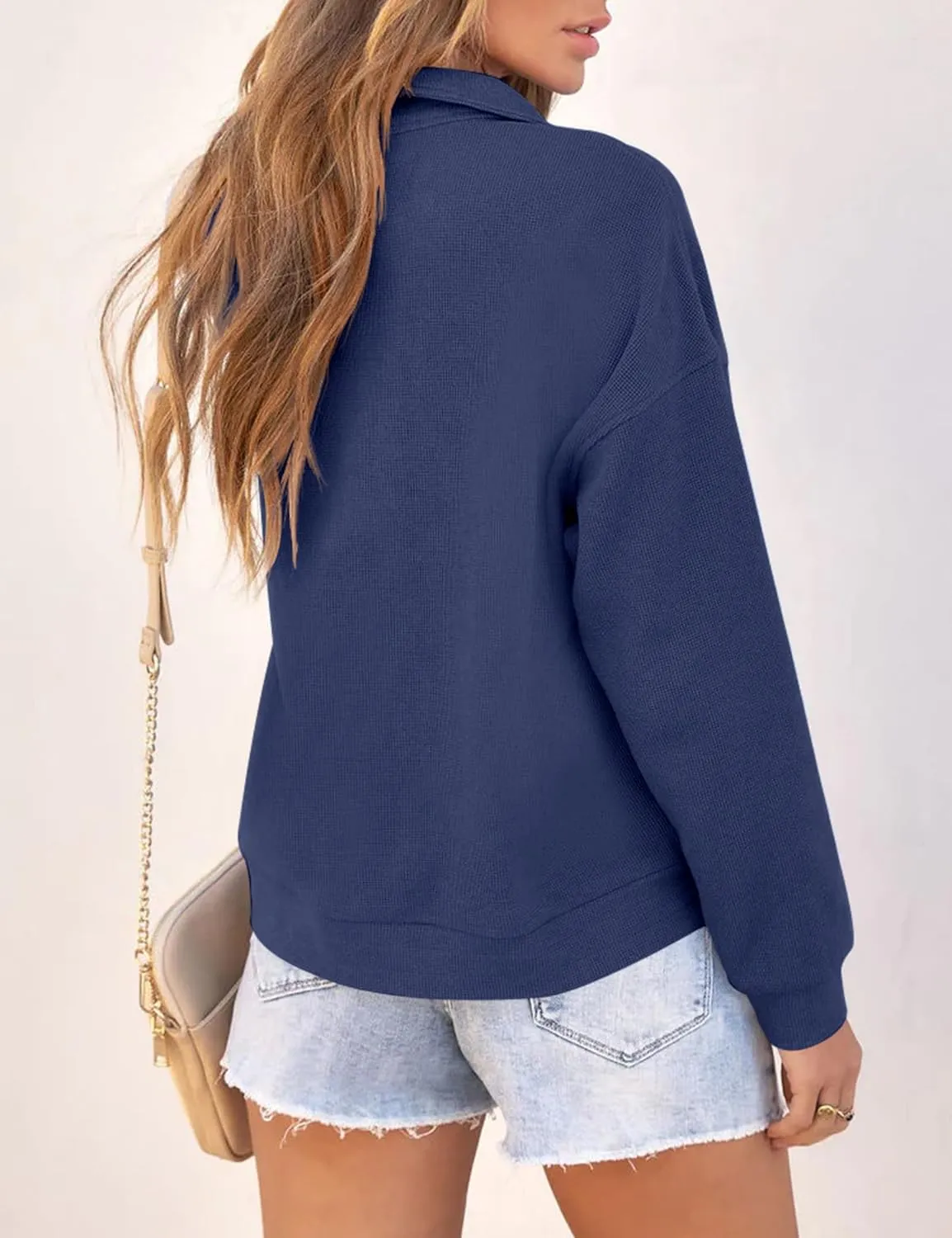 Womens Half Zip Sweatshirts Long Sleeve Fashion Hoodies 2024 Fall Casual Drop Shoulder Tops with Pockets