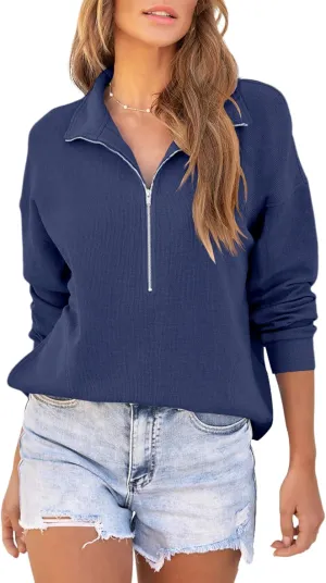 Womens Half Zip Sweatshirts Long Sleeve Fashion Hoodies 2024 Fall Casual Drop Shoulder Tops with Pockets