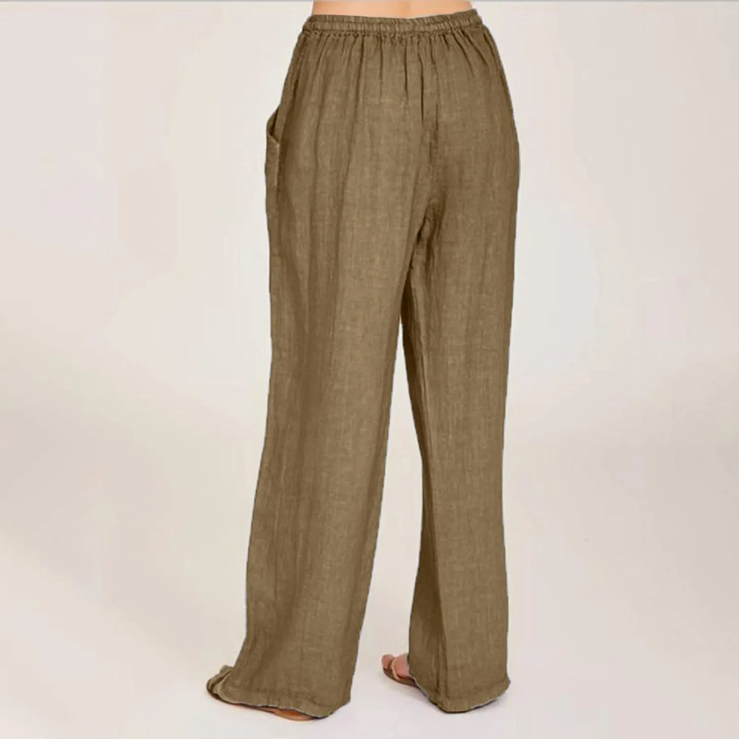 Women's Linen Pants Flowy Drawstring Wide Leg Palazzo Pants Summer Casual Loose Beach Travel Trousers with Pockets
