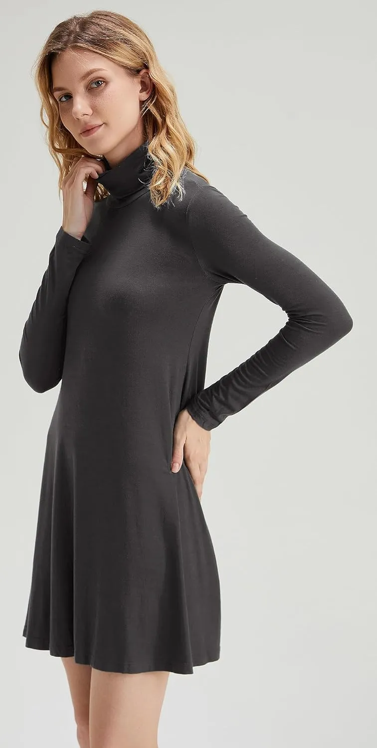 Women's Long Sleeve Turtleneck Casual Loose T-Shirt Dresses