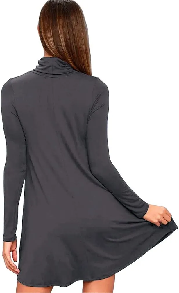 Women's Long Sleeve Turtleneck Casual Loose T-Shirt Dresses
