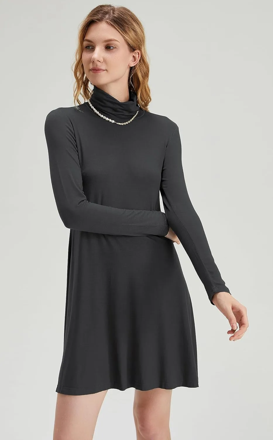 Women's Long Sleeve Turtleneck Casual Loose T-Shirt Dresses