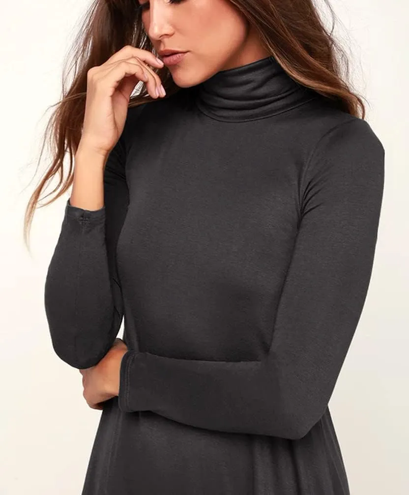 Women's Long Sleeve Turtleneck Casual Loose T-Shirt Dresses