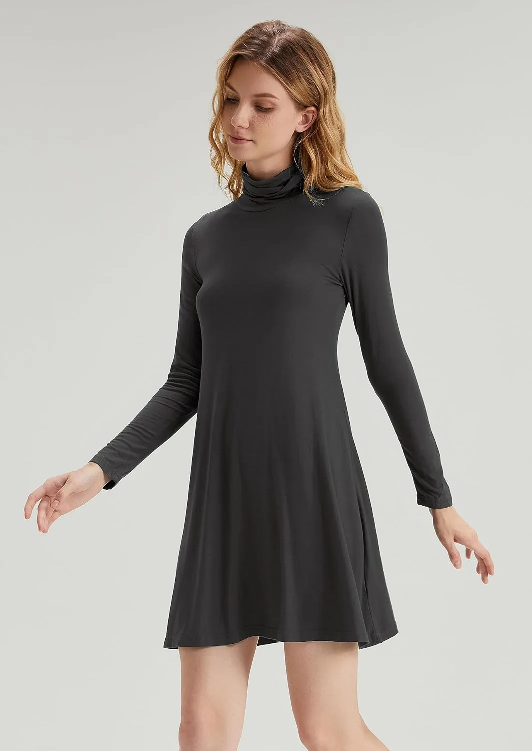 Women's Long Sleeve Turtleneck Casual Loose T-Shirt Dresses