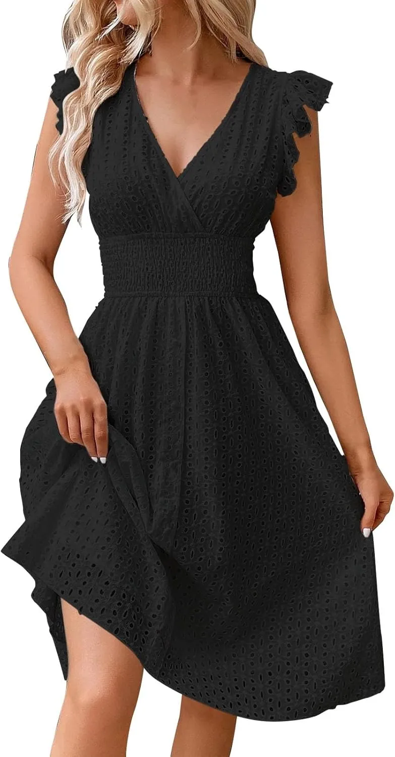 Women's MIDI Lace Cutout Slimming V Neck Plus Size Dress Basics T Shirt Dress