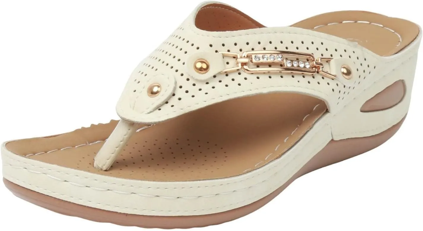 Womens Orthopedic Arch Support Wedge Sandals Casual Walking Low Wedges Slip On Open Toe Non Slip Flip Flops Thick-Soled Wedge Heel Slippers