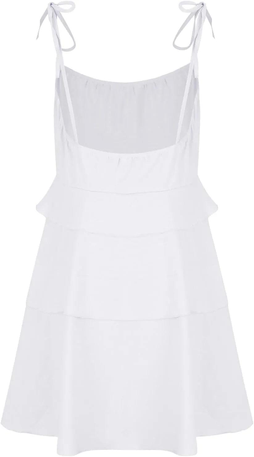 Women's Plus Size Ruffle Hem Cami Mini Dress Square Neck Spaghetti Strap A Line Swing Flowy Spring Summer Loose Short Dresses